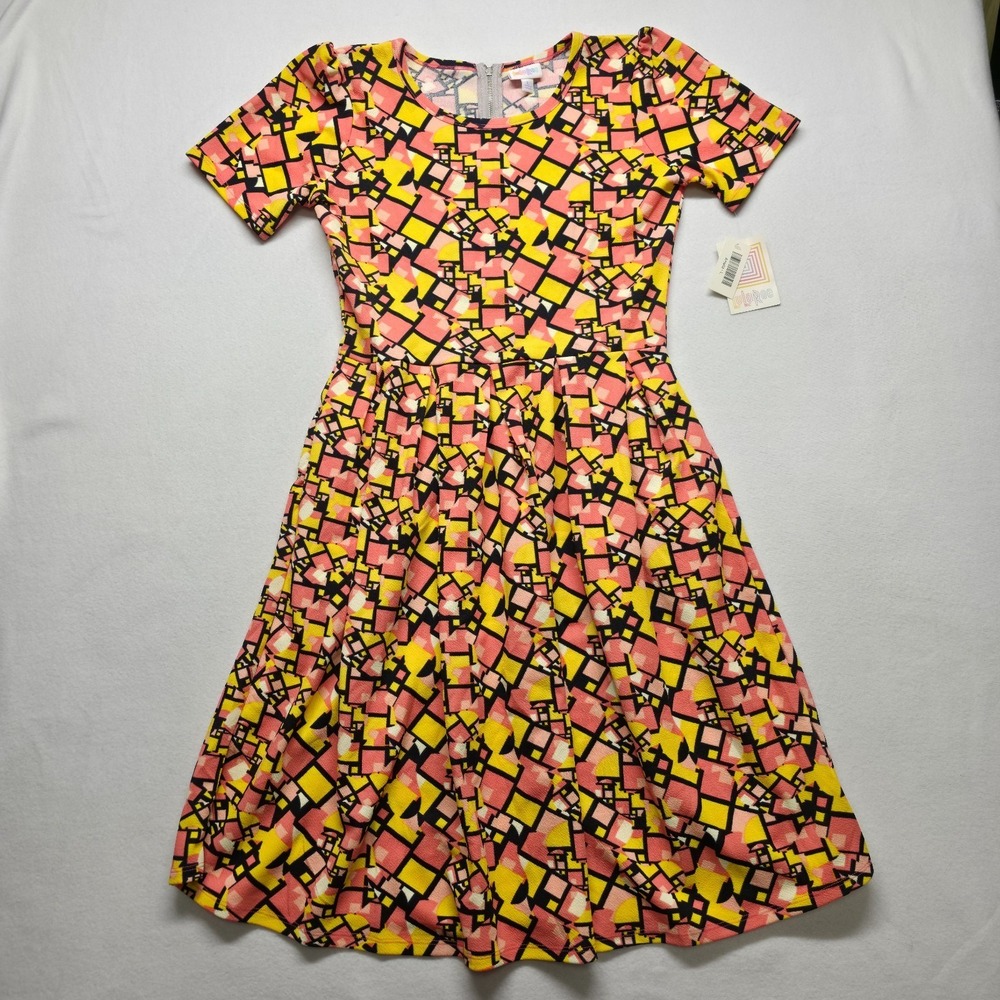 LuLaRoe Amelia NWT‎  Short Sleeve Multi Colored Print Dress Size Large